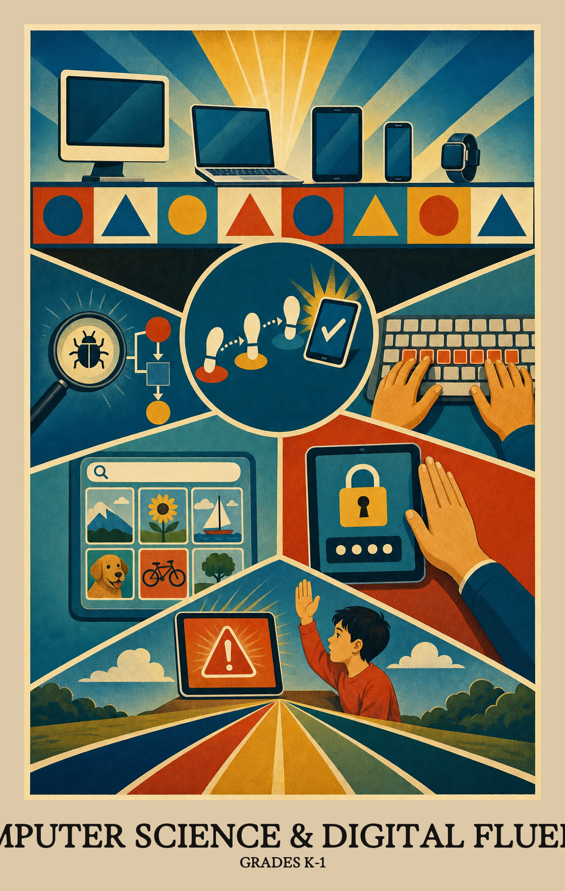 Illustration of what students learn in Grades K-1 Computer Science & Digital Fluency